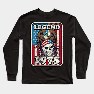 1975 Birthday Legend Bald Eagle Skull USA Flag Long Sleeve T-Shirt